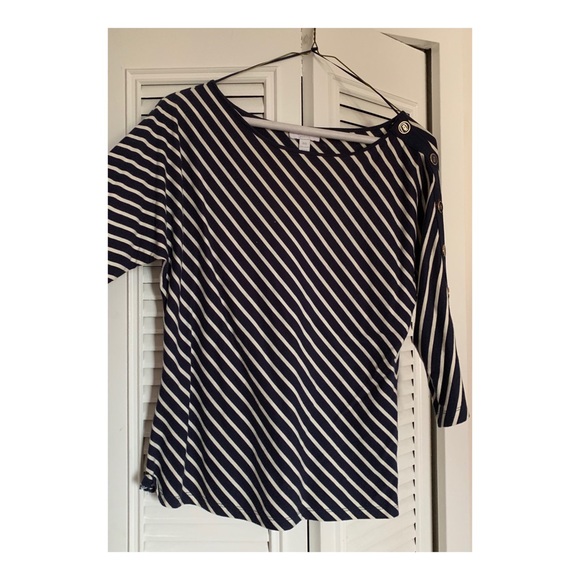 Lovely Blue Striped Blouse w/ Buttons on Sleeves - Picture 1 of 3